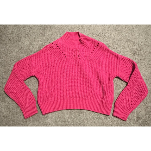 BLANKNYC Women X-Small Sweater Knit Mock Neck Cropped Bellamy Hot Pink‎ - Picture 4 of 12